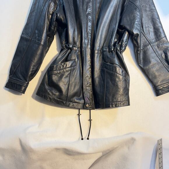 Colebrook Co. Lined Leather Coat Men's Large Drawstring Waist Cinch Zip & Snap - Picture 8 of 16